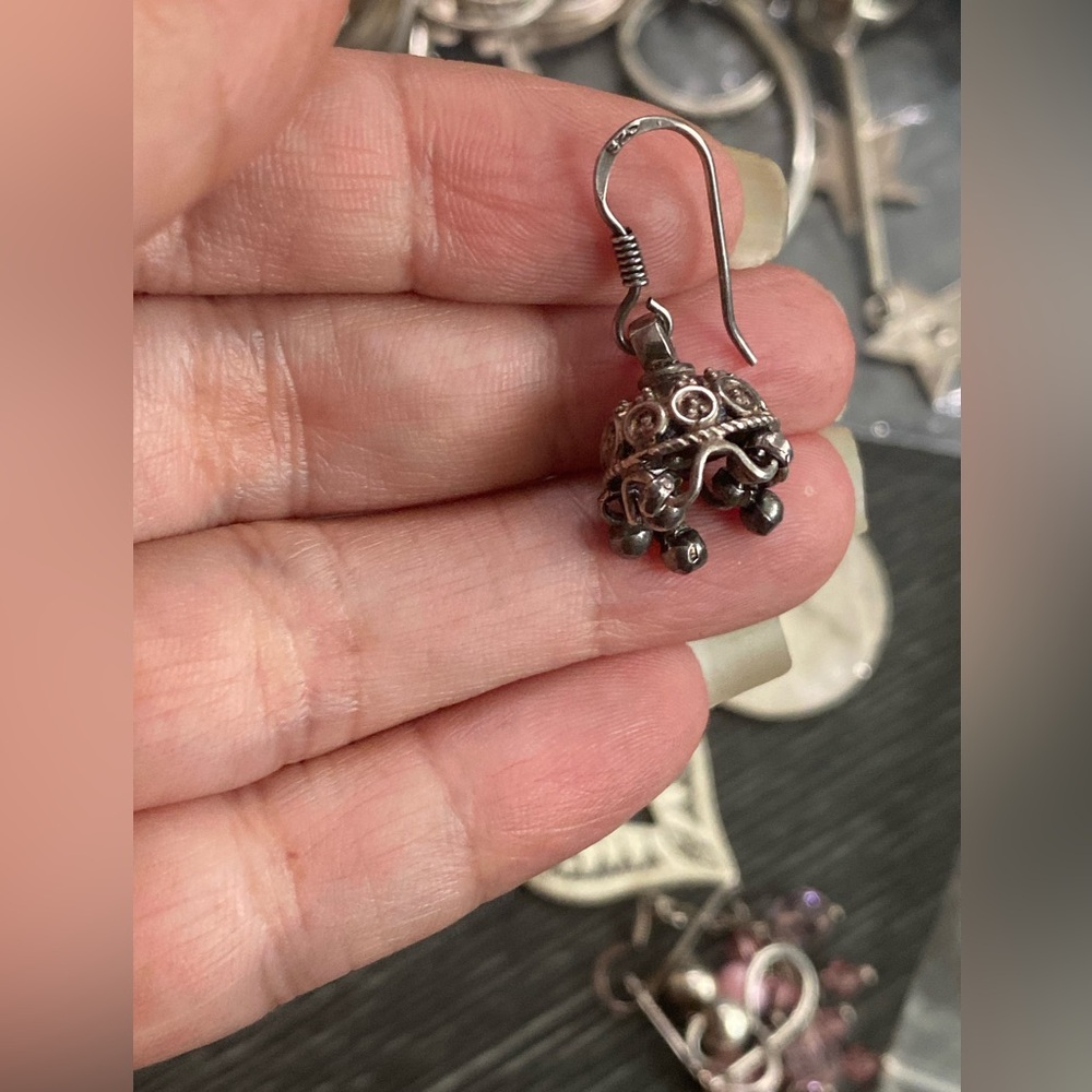 Sterling Silver Jhumka Drop Earrings - Silver